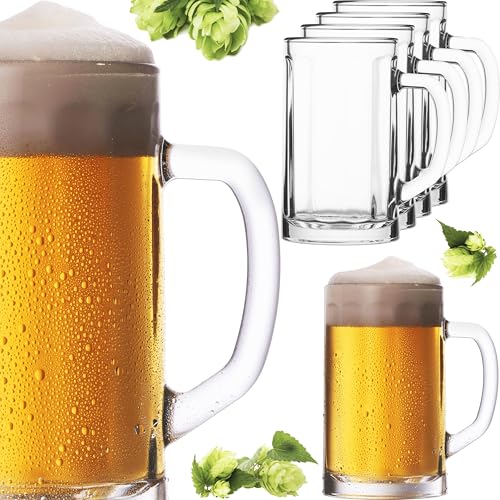 PLATINUX Bierseidel mit Henkel aus Glas Set 6-Teilig 300ml (max. 350ml) Bierkrug Maßkrug klein Bierkrüge Biergläser 0,3L
