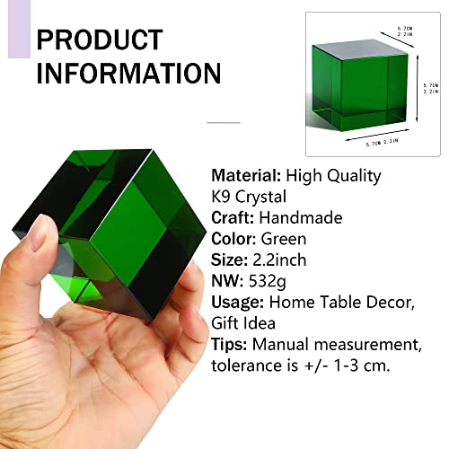 QFkris 2.2inch Crystal Glass Cube Prism Paperweight,Optic Prism Cube Figurine Collectibles for Office or Home Decor,Cool Science Gadgets,Birthday Gift (Green) - Thumbnail 2