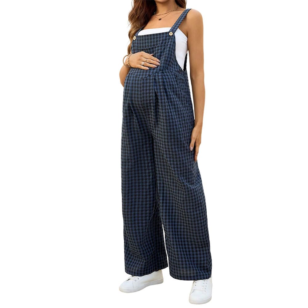 Salopette Premaman Donna Elegante,Moda Tuta Premaman Donna Pantaloni Larghi Lunghi Comoda plaid casual Jumpsuit Playsuit Overall Gamba Larga Casual per Maternità