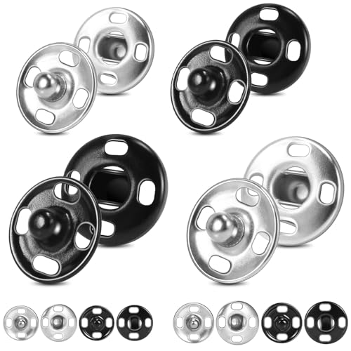 200 Sets Sew on Snaps for Clothing Metal Snaps Fasteners Press Studs Snap Buttons for Clothes Fabric Bag Bib Sweater Cardigan DIY Sewing Craft (8mm 10mm)