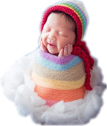 Amazon Com Fashion Newborn Boy Girl Baby Photography Props Outfits Rainbow Hat And Long Ripple Wrap Set Multi Color Clothing Shoes Jewelry