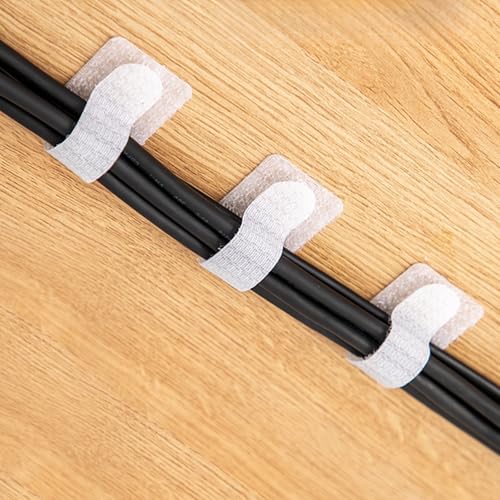 100 Pcs Hook and Loop Cable Straps,Self Adhesive Hook and Loop Cable Ties,Adjustable Cord Organizers for Desk,Reusable Wire Organizers for Cords,Cord Organizer (White)