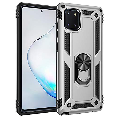 �ɓK���Ă��� for Samsung Galaxy M60S / Note 10 Lite �g�уP�[�X,�ɓK���Ă��� for Samsung Galaxy A81 �����O�X�^���h�t���X�}�z�P�[�X 2 in 1 �P�[�X�J�o�[ Silver