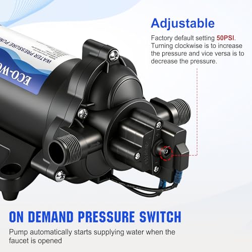 Image of ECO-WORTHY 33-Series Industrial Water Pressure Pump 110V AC 4.0GPM 50PSI RV Fresh Water Diaphragm Pump include Garden Hose Adapters for Irrigation Marine Boat Sprinkler Faucet
