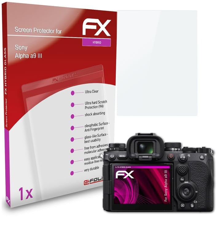 atFoliX Plastic Glass Protective Film compatible with Sony Alpha a9 III Glass Protector, 9H Hybrid-Glass FX Glass Screen Protector of plastic