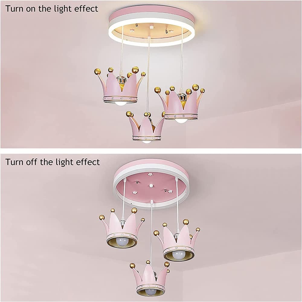 ZYFSHA Blisko lamp sufitowych Żyrandol sufitowy z różową koroną Nowoczesna sufitowa do pokoju księżniczki z kreskówek z pilotem dla chłopców i dziewcząt Sypialnia przedszkole,