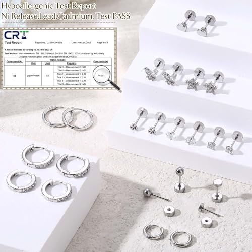 image for Jstyle Hypoallergenic Surgical Steel Earrings for Sensitive Ears 14K G