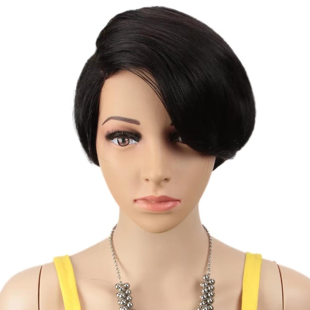 Haarpflege Schwarze Kurz Geschnittene Gerade Bob C Teil Spitze 100% Echthaar Perücken Für Damen Brasilianische Leimlose Alltagsperücke