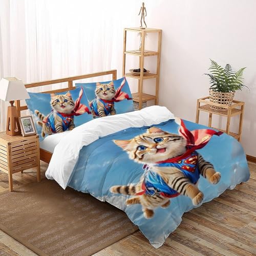 Housse de couette double chat volant imprimé 3D animaux - 2