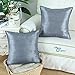 CaliTime Pack of 2 Silky Throw Pillow Covers Cases for Couch Sofa Bed Modern Light Weight Dyed Striped 18 X 18 Inches Gray