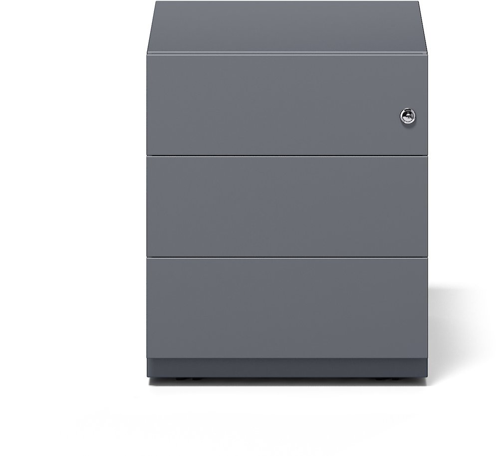BISLEY Rollcontainer Note mit Griffleiste, 3 Universalschubladen, Metall, 634 Anthrazitgrau, 56.5 x 42 x 49.5 cm