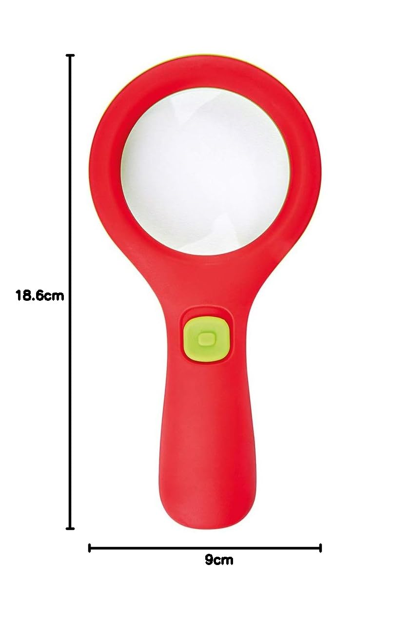 Moses 16124 Krabbelkäfer - Lente d'ingrandimento con luce, per bambini dai 3 anni in su, con 3 LED, colore: rosso e verde