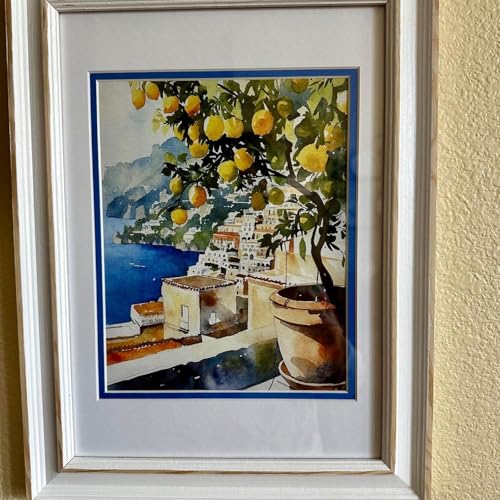 Œuvre d'art côtière sur toile premium motif aquarelle citronnier 70x100cm