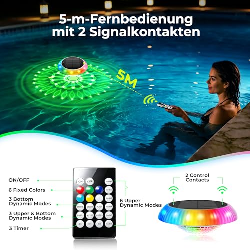 Éclairage solaire de piscine flottant avec minuterie et télécommande - 6