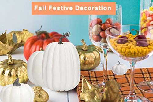 vensovo 8 Inch Large White Pumpkins for Decorating - 2PCS Big White Foam Decorative Pumpkins for Fall Decor, White Paintable Artificial Pumpkins Perfect for Halloween Decor Thanksgiving Decor