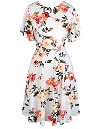 Image of oxiuly Wedding Church Vintage Cocktail Dresses with Pockets Summer Casual Floral Dress for Women Flare376