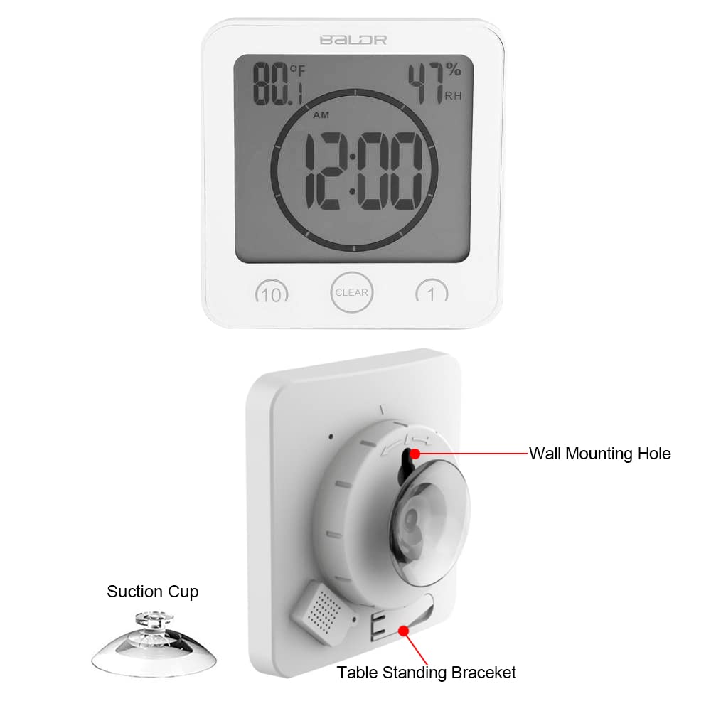 Reloj de ducha digital con temporizador de pantalla LCD grande con pantalla táctil y pantalla de temperatura para baño, ducha, cocina