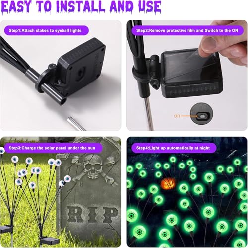 Image of ASMAD Halloween Decorations Outdoor Solar Scary Eyeball Lights, 8Pack 64LEDs Green Eyeball Swaying Firefly Light, Waterproof Halloween Path Lights for Garden /Yard /Patio /Party Decor