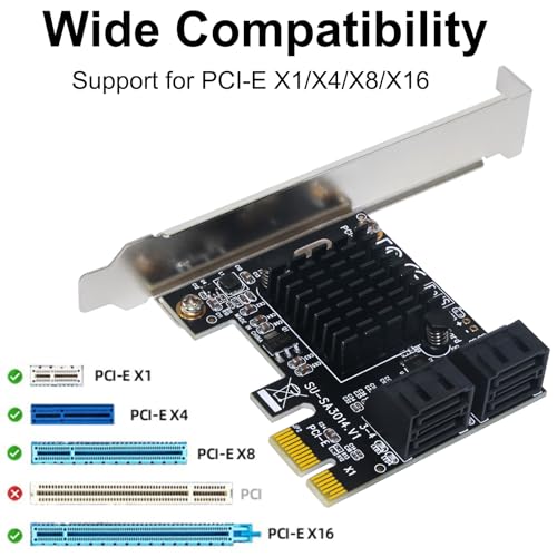 image for Ubit Expansion Card,PCIe 2.0 X1 to SATA III 4 Ports Adapter Card for I