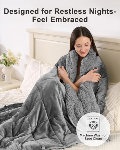 Image of Ultra-Soft Weighted Blanket for Adults(15 lbs, 60 inch x 80 inch Queen Size) Plaid Sherpa Fleece Reversible Heavy Blanket with Glass Beads, Perfect for 140-190 lbs, Machine Washable, Grey