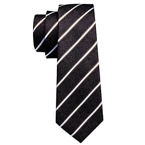 Image of Barry.Wang Tie Sets for Men Silk Stripe Necktie Woven Checkered Handkerchief Cufflinks Formal Business Wedding