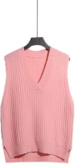 KHJH Knitted Waistcoats,Women Knitted Gilets Sweaters Casual Solid Color V-Neck Loose Knitted Waistcoats Women'S Sleeveless Jumpers Knitted Sleeveless Tank For Autumn Winter