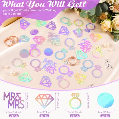 Image of Sumind 220 Pieces Laser Silver Wedding Table Confetti, Paper Mr and Mrs Laser Silver Diamond Ring Circle Dots Diamond Glitter Confetti for Marriage Ceremony Anniversary Valentine