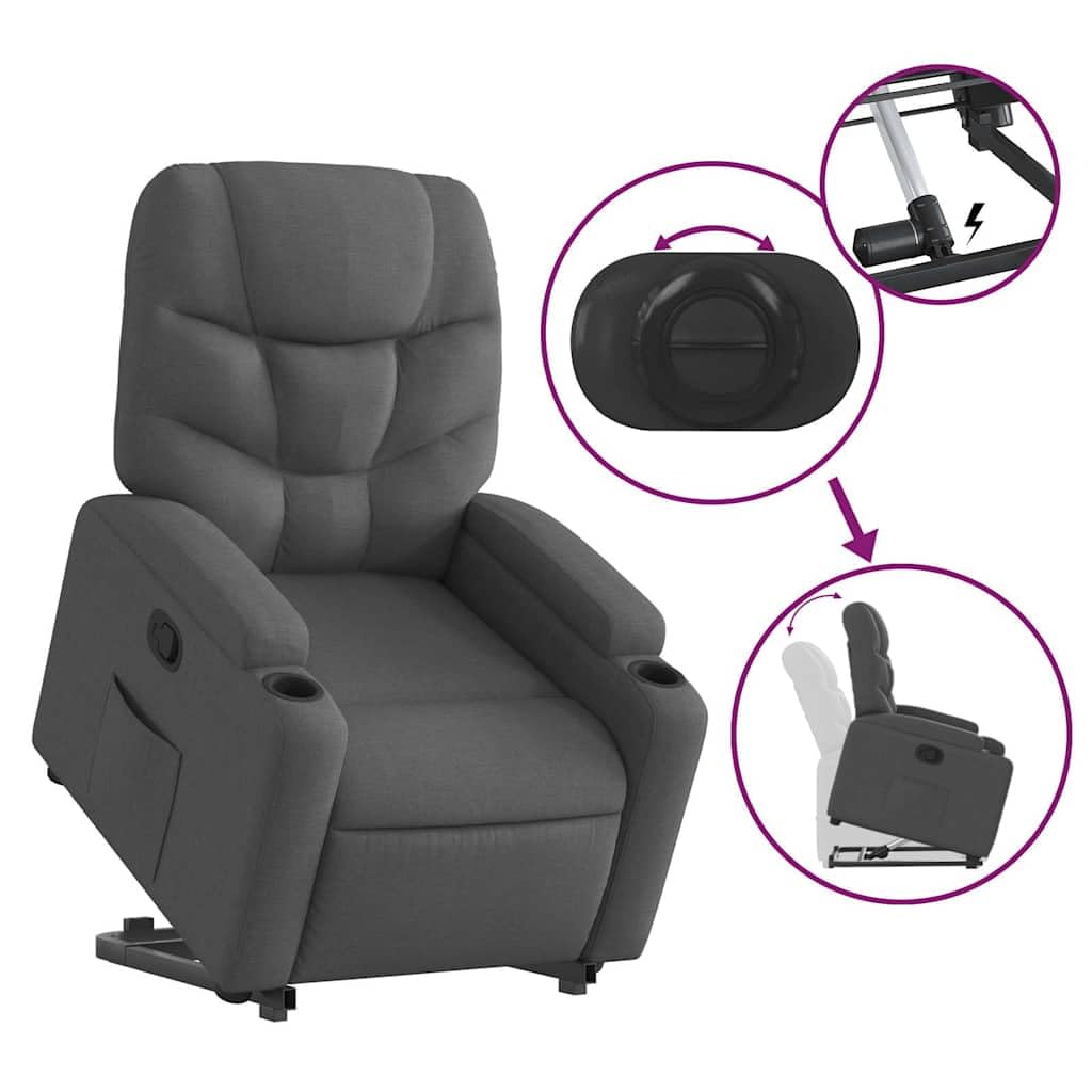 Relaxsessel Dunkelgrau mit Elektrischer Aufstehhilfe, 74x89x100 cm, Stoffbezug, Robust & Bequem für Wohnzimmer, Schlafzimmer und Seniorengerechtes Ambiente