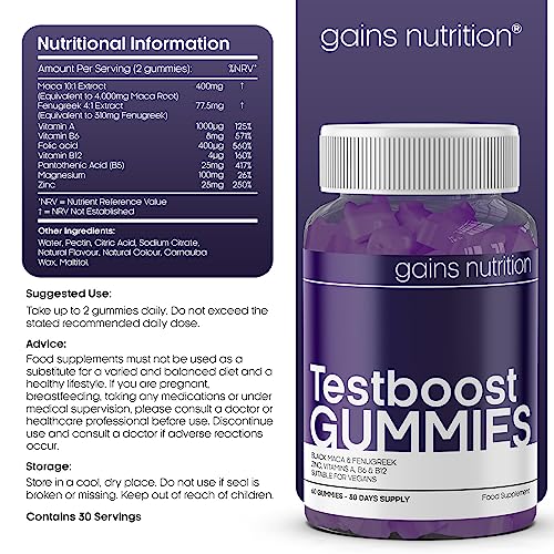 GN Compatible with Testboost Gummies for Men - Natural Testosterone Supplement - Zinc and Magnesium Booster with Maca & Fenugreek - Natural Grape Flavoured, Suitable for Vegans - Image 4