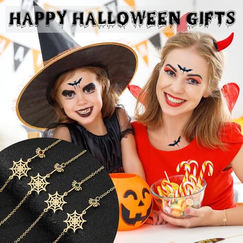 Halloween Bracelets for Women Girls, Halloween Gifts 14K Gold Plated Spider Web Bracelet with 1-12 Birthstone Bracelet Halloween Theme Party Accessories Jewelry2