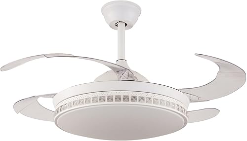 Miniatura 8 de GDAE10 Lámpara de araña invisible de 42 pulgadas ventilador de techo de cristal moderno control remoto 4 cuchillas retráctiles de ABS para sala de
