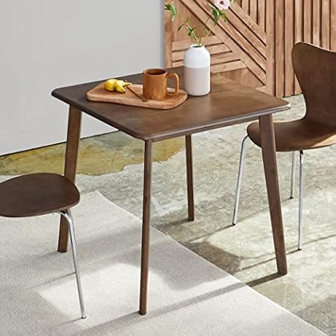 Solid Hardwood Dining Table, Mid Century Modern Square Kitchen Leisure Table with Solid Wooden Legs for 2-Person, Series of Canberra (Walnut) Cover
