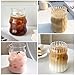 GUOJOZO 2 Pcs Ribbed Glass Cups 18 Oz Vintage Drinking Glassware Ripple Cocktail Glasses for Iced Coffee Juice Beverage Milk