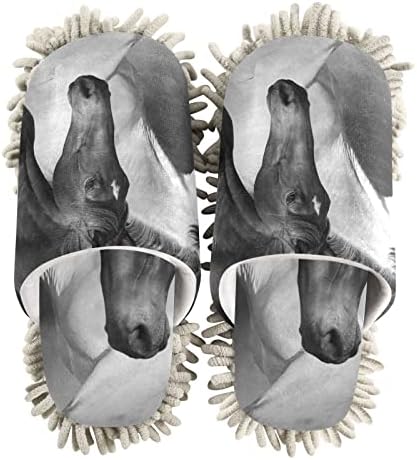 FLildon Microfiber Cleaning Slippers Two Running Horses Washable Mop Shoes Slipper for Men/Women House Floor Dust Cleaner, Size L
