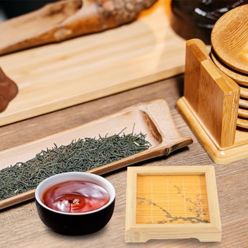 Yardwe 4 Peças Porta-Copos De Bambu Para Xícaras De Chá Tapete De Xícara De Chá Kung Fu Boho Quadrad