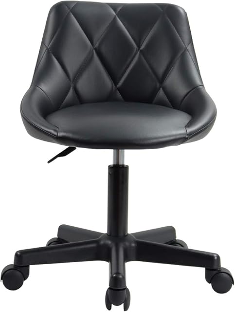 KKTONER Mid Back PU Leather Height Adjustable Swivel Modern Task Chair Computer Office Home Vanity Chair with Wheels (Black)