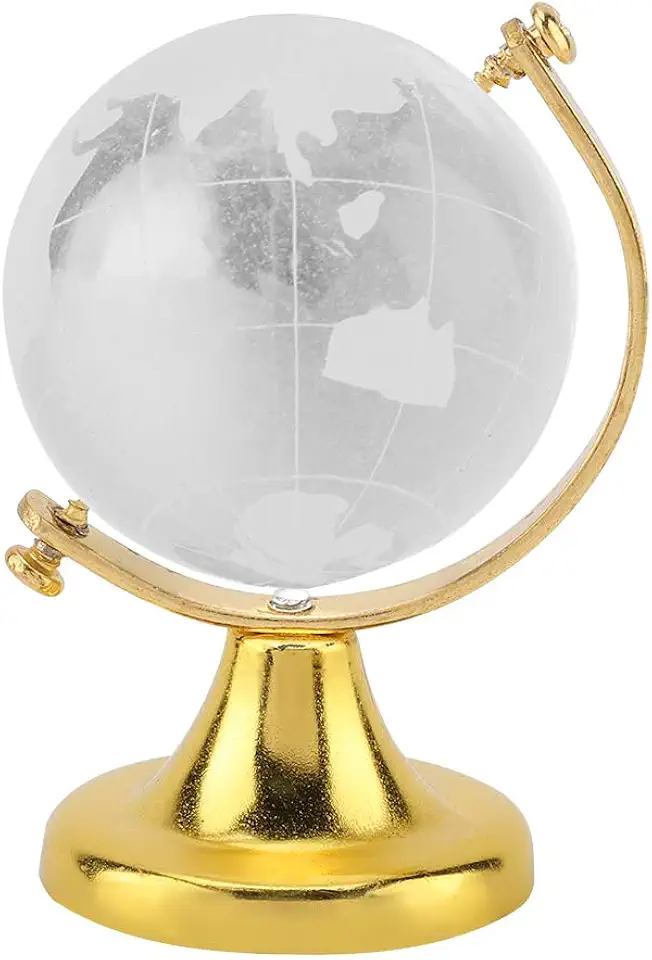 Globo de cristal, globo de exibição de esfera de vidro de cristal, globo de terra redondo com mapa do mundo, ornamento de mesa de cristal decorativo de vidro(ouro)