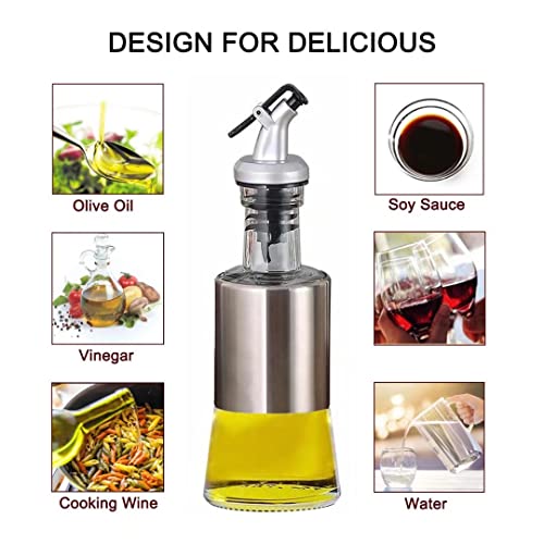Olive Oil Dispenser - 7oz (200ml) Glass & Stainless Steel Oil & Vinegar Cruet with No-drip Spout & Pouring Funnel - Image 3