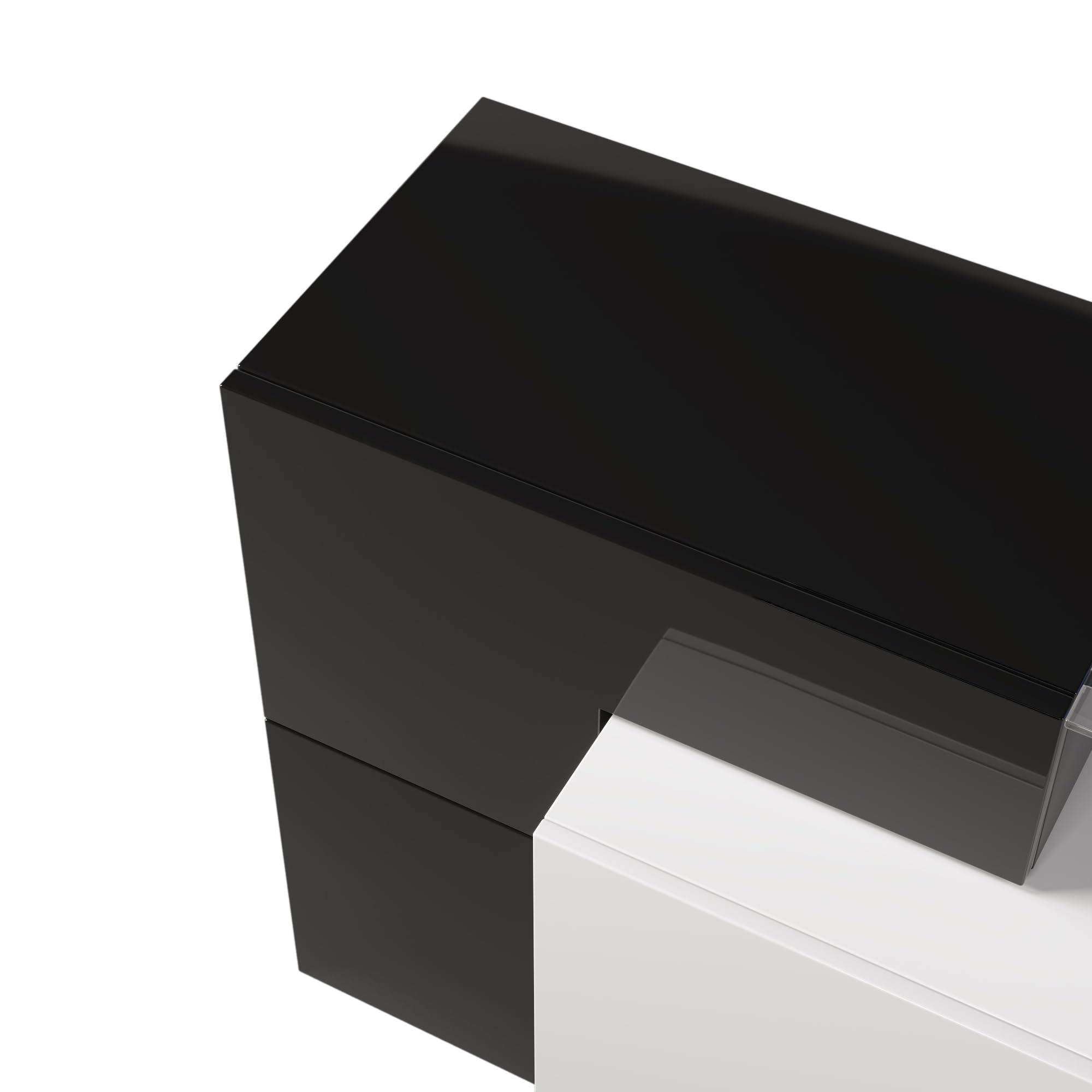Meuble TV LED Moderne de 200 cm de Hauteur - Noir et Blanc Brillant - avec éclairage LED - Deux tiroirs et Trois Compartiments - Convient pour Le Salon et la Chambre à Coucher (Noir + Blanc)