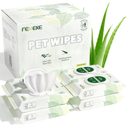Image of 400 Count Unscented Dog Wipes & Cat Wipes (8x50 Packs) | Hypoallergenic, pH Balanced for Paws, Body, Face & Grooming |All-Natural Plant Fiber Wipes with Aloe, Coconut Oil & Vitamin E |Pearl Texture