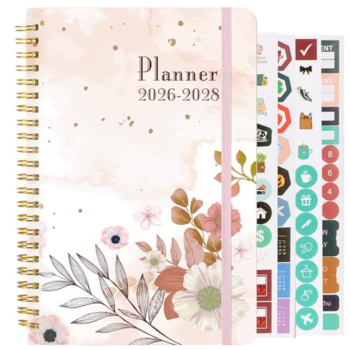 2026-2028 A5 Monthly Planner/Calendar January 2026 to December 2028 Includes 4 Stickers Metal Corners Twin-Wire Binding for School Office and Home Use - 16 cm x 21 cm
