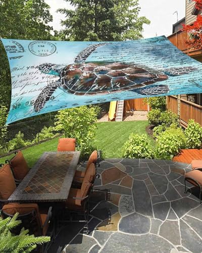 Boanket Sun Shade Sail 14' x 18', Sea Turtle Large Heavy Duty Outdoor Shades Sun Screen, Blue Coastal Nautical Summer Beach Vintage Shade Cloth for Patio Deck Terrace Garden Lawns Beach Backyard