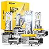 ZonCar 9005 H11 Fog Light Bulbs Combo, 10X Brighter 120000LM 6500K White HB3 H8 Driving Light Bulbs, 1:1 Size Plug N Play, 60,000hrs Long Lifespan, No Flicker, 99% Compatibility, Box of 4