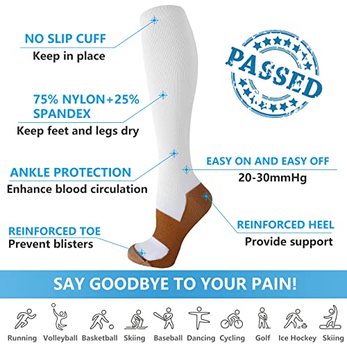 Image of bropite Compression Socks for Women &Men Circulation-Support Knee High Socks 20-30 mmhg-Best for Running,Medical,Nurse,Travel, 02-copper white, Large-X-Large