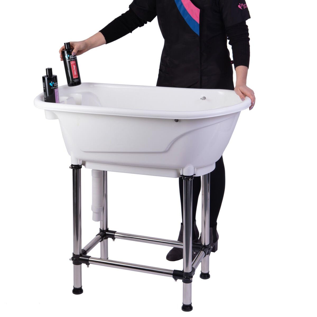 GROOM PROFESSIONAL Wanna dla małych psów, biała, do pielęgnacji psów, mini plastikowa wanna, idealna do kąpieli szczeniaków, kotów i kociąt w domu lub w salonie - rozmiar 96 cm x 50 cm