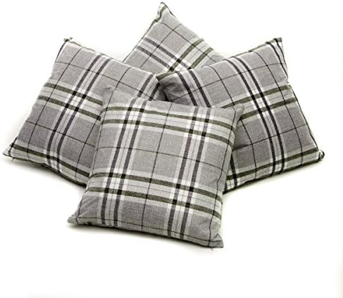 Red Rainbow Set of 4 Grey Tartan Check 18 inch Cushion Covers