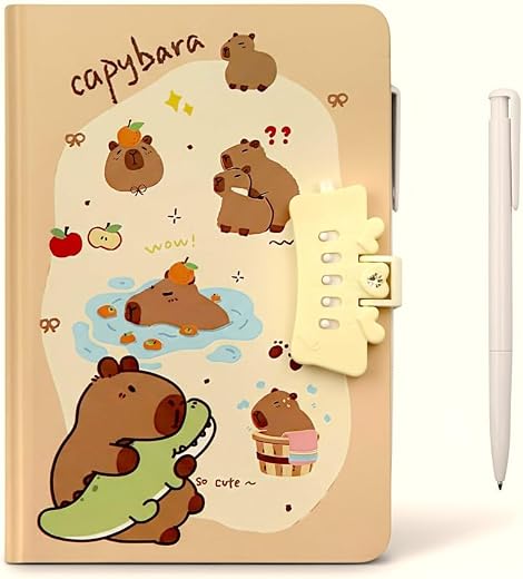TECHNOCHITRA Beautiful Capybara Password Lock Diary with Pen | Secret Writing Notebook Journal Gift Set for Kids, Girls &amp; ...
