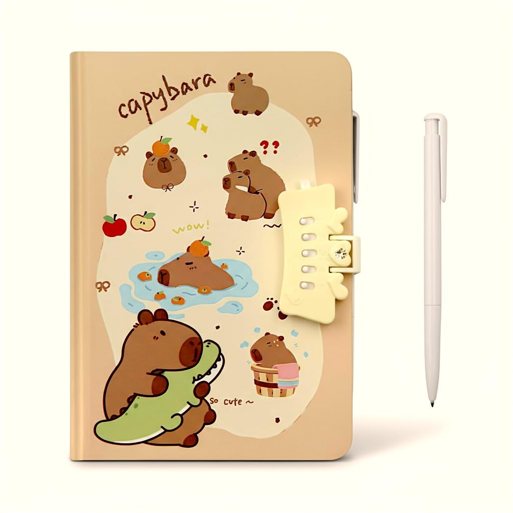 TECHNOCHITRA Beautiful Capybara Password Lock Diary with Pen | Secret Writing Notebook Journal Gift Set for Kids, Girls & ...
