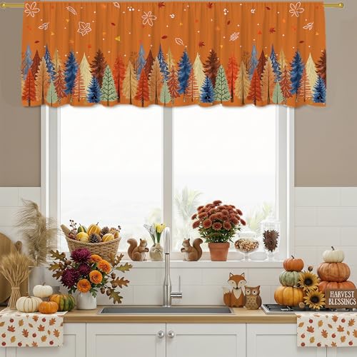 Woaoce Fall Watercolor Tree Valance for Windows Watercolor Tree Orange Kitchen Decor Valance Curtain Rod Pocket Country Farmhouse Decorations 18x54 Inch Window Treatment for Bathroom Living Room