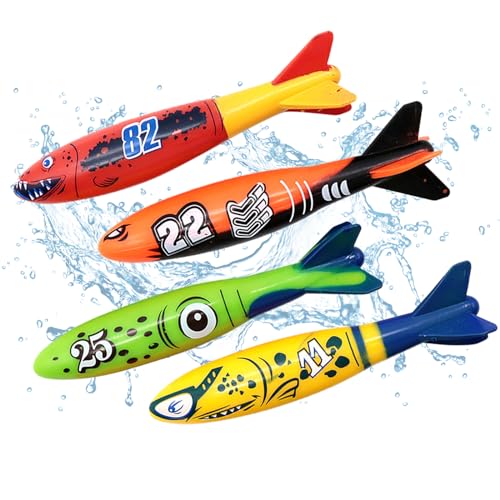 Jiuhao Diving Toys for Kids 4 Pcs Summer Fun Swimming Pool Dive Toy Sticks Underwater Training Toys Diving Games Childrens Gifts (Diving Toypedo-2)